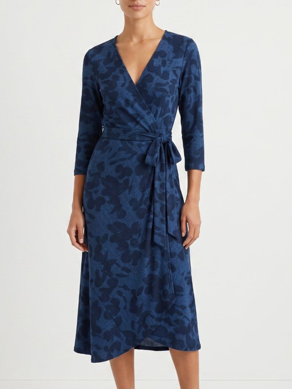 H by Halston Midi Wrap Dress Navy Blue Lightweight S